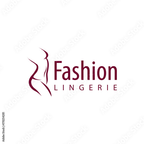 Plus size woman vector logo concept. Curvy lines, stylish design. Can be used for clothes and lingerie brands logotypes. Isolated on white background.
