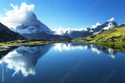 Reflection of Matterhorn in lake  Zermatt  Switzerland
