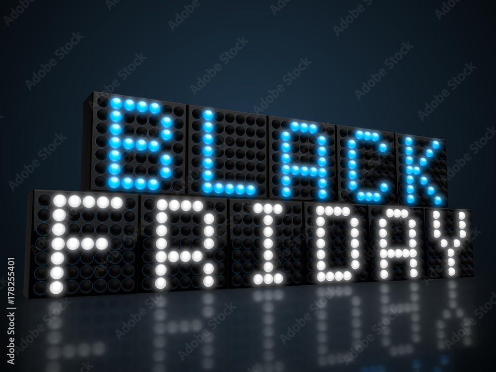 Black Friday LED display glowing on dark background