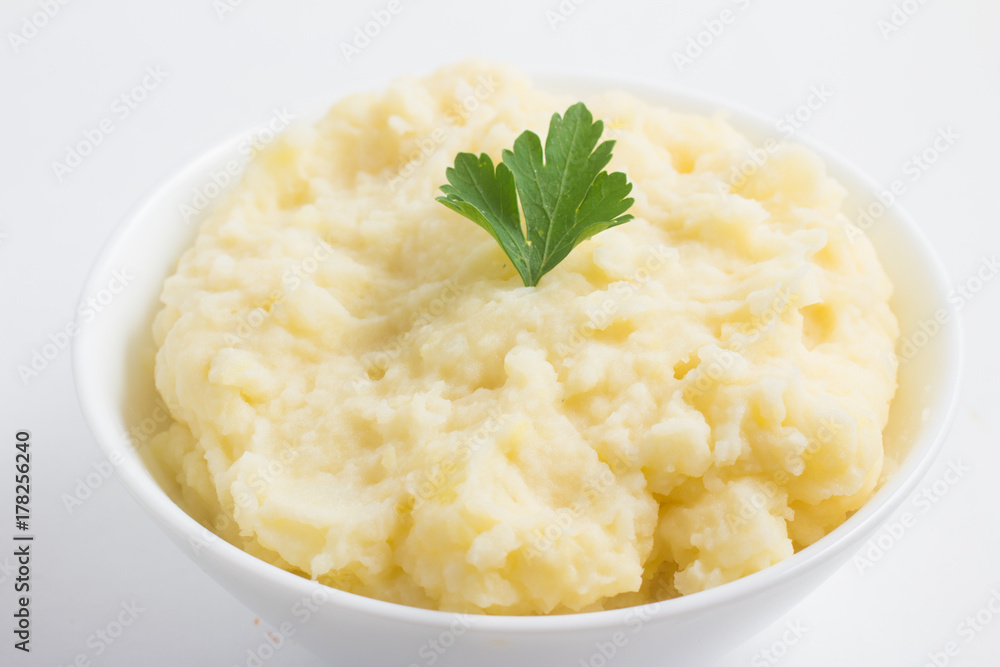 Potato puree or mashed potatoes in a bowl Potato puree or mashed potatoes in a bowl