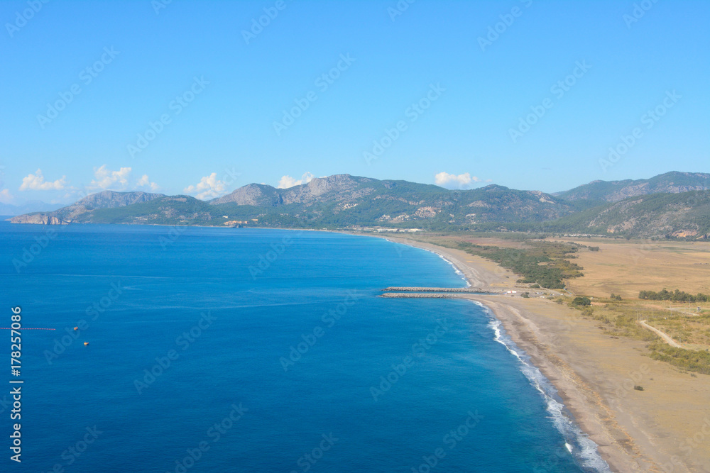 Aerial view over Dalaman beach in Turkey Aerial view over Dalaman beach in Turkey