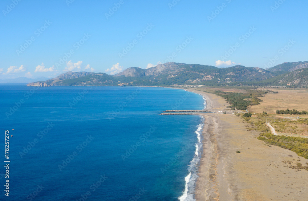 Aerial view over Dalaman beach in Turkey
