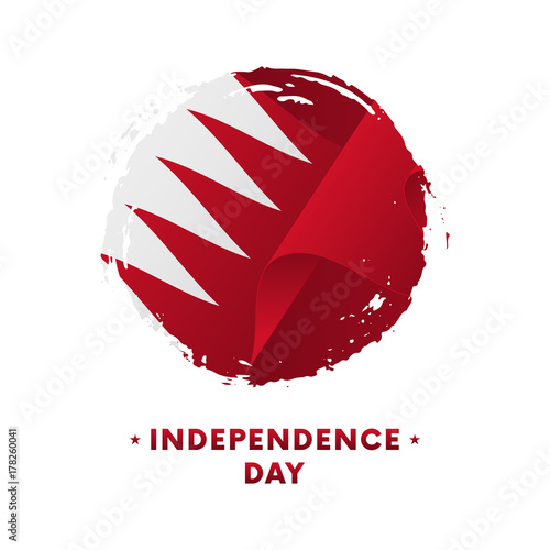 Banner or poster of Bahrain Independence Day celebration. Waving flag of Bahrain, brush stroke background. Vector illustration.