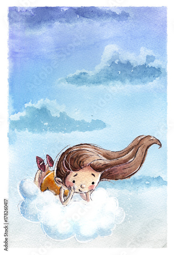 Obraz dziewczyna latająca z chmurą