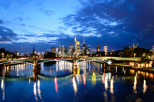 Panorama of financial district in Frankfurt am Main by night.