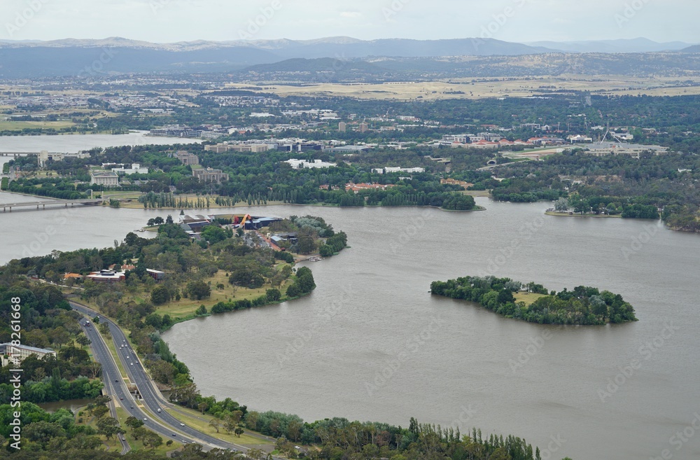 Panoramic view of the city of Canberra in the Australia Capital Territory (ACT), Australia
