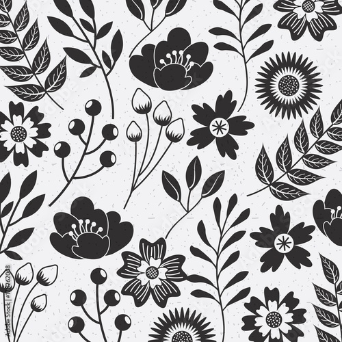 Fototapeta Czarno-białe kwiaty i liście