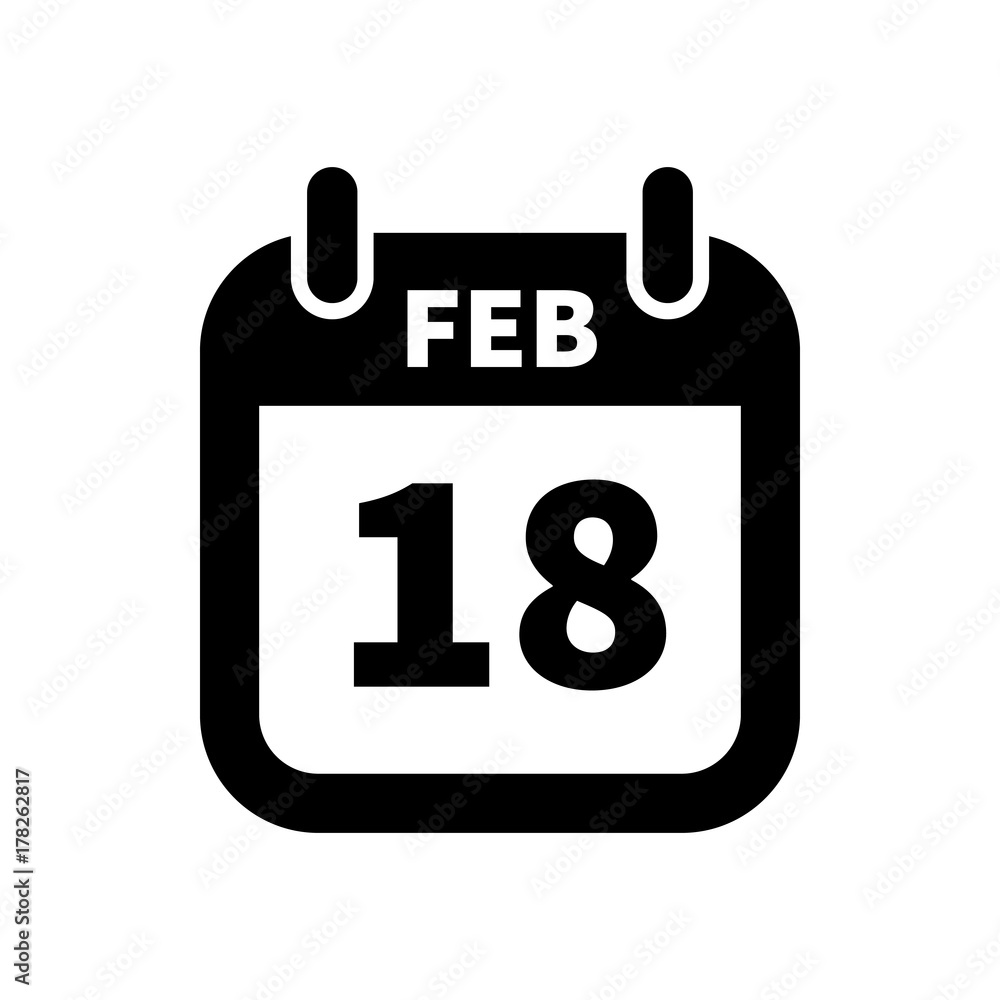 Simple black calendar icon with 18 february date isolated on white Simple black calendar icon with 18 february date isolated on white
