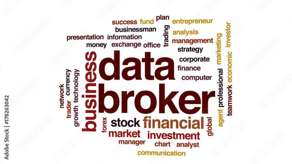 Data broker animated word cloud, text design animation. Data broker animated word cloud, text design animation.
