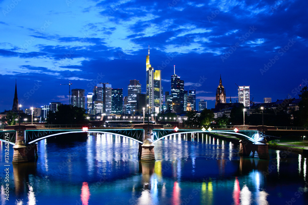 Panorama of business center in Frankfurt am Main by night