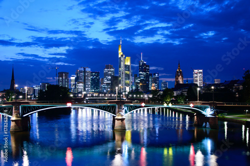 Panorama of business center in Frankfurt am Main by night