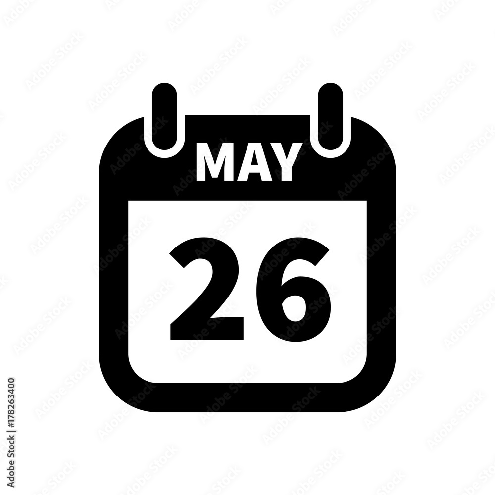 Simple black calendar icon with 26 may date isolated on white Simple black calendar icon with 26 may date isolated on white