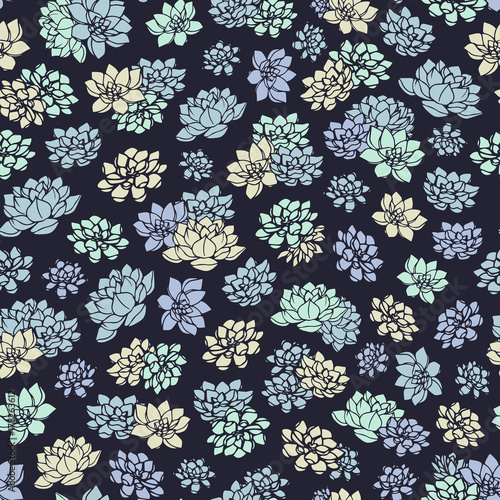 Colorful hand drawn vector lilies seamless pattern on dark background. Vintage floral design.