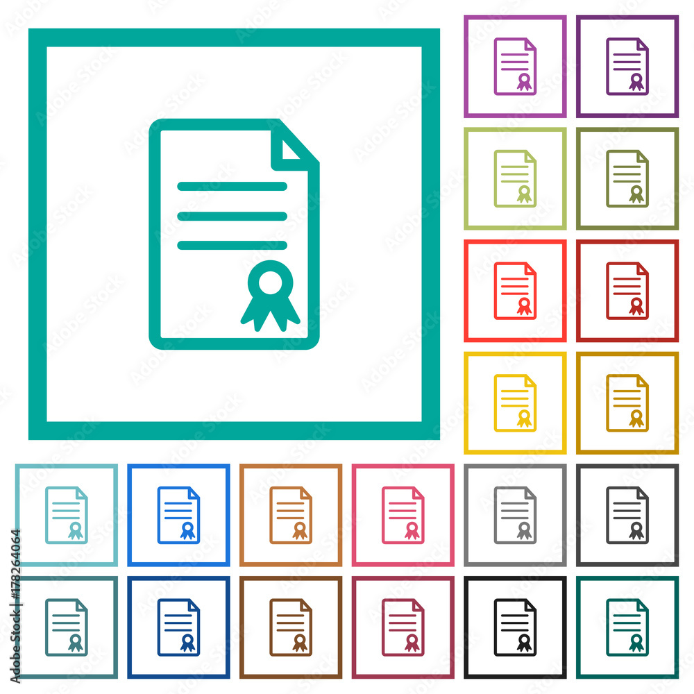 Certificate document flat color icons with quadrant frames Certificate document flat color icons with quadrant frames