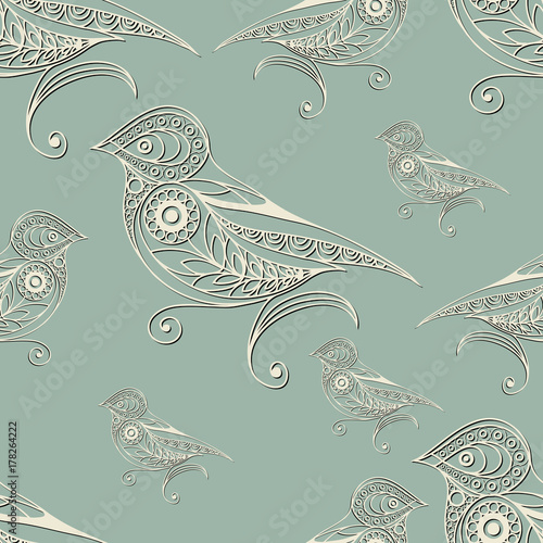 Seamless lace pattern with bird 2