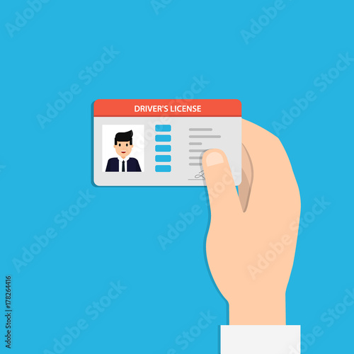 Illustration of hand holding the car driver's license identification card with photo. Vector illustration design.