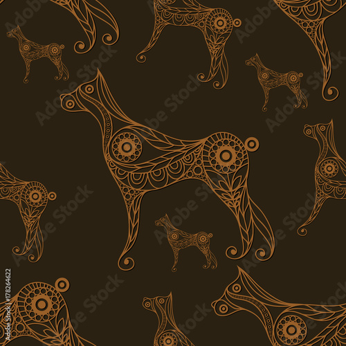 Seamless lace pattern with dog gold