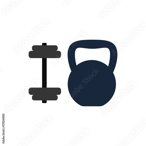 Kettlebell and dumbbell vector icon. Symbol on the isolated background