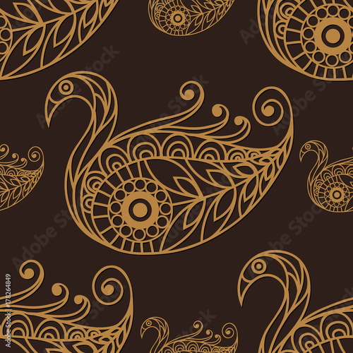 Seamless lace pattern with swan gold
