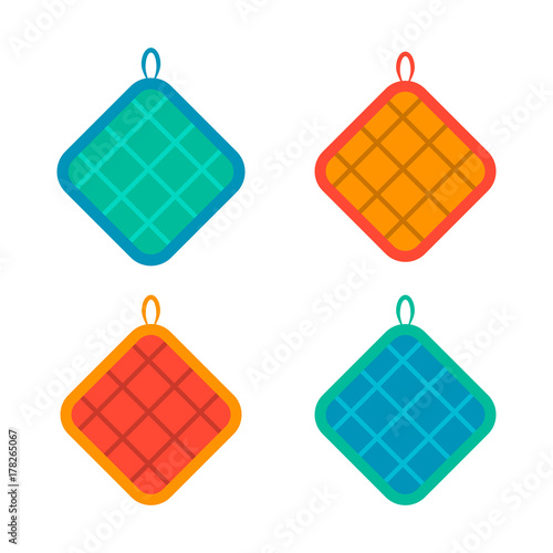 Set of kitchen oven mitts on a white background, vector