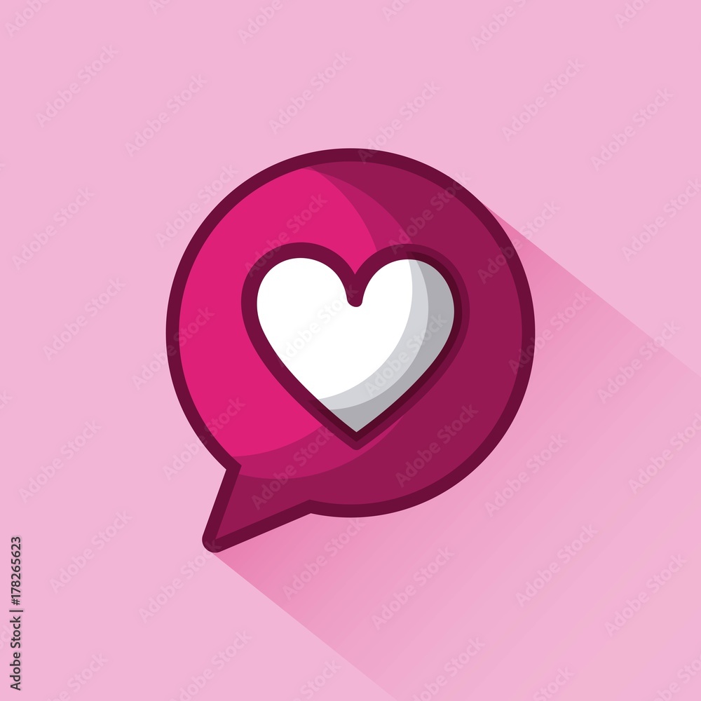 love heart bubble speech romantic icon shadow