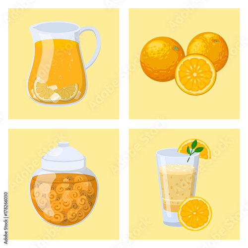 Oranges cards orange products illustration natural citrus fruit vector juicy tropical dessert beauty organic juice healthy food.