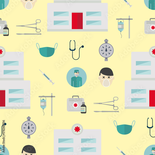 Ambulance icons vector medicine health emergency hospital urgent pharmacy pill support paramedic treatment seamless pattern background