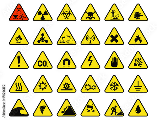Prohibition signs industry production vector warning danger symbol forbidden safety information protection no allowed caution information.