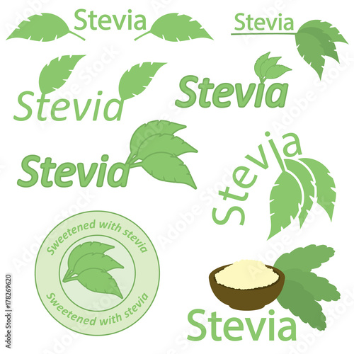 Stevia natural sweetener and sugar substitute vector set. 
