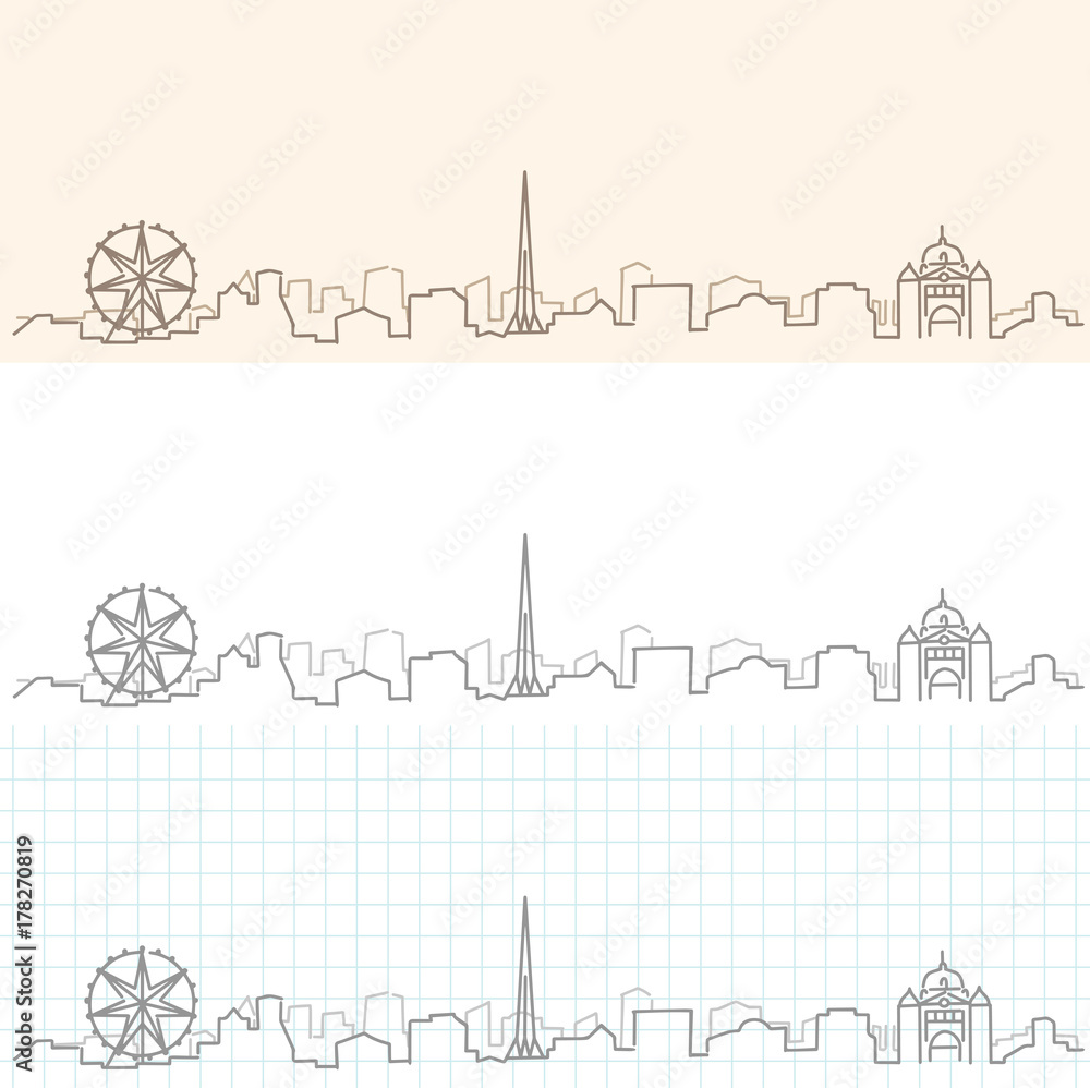 Fototapeta premium Melbourne Hand Drawn Skyline