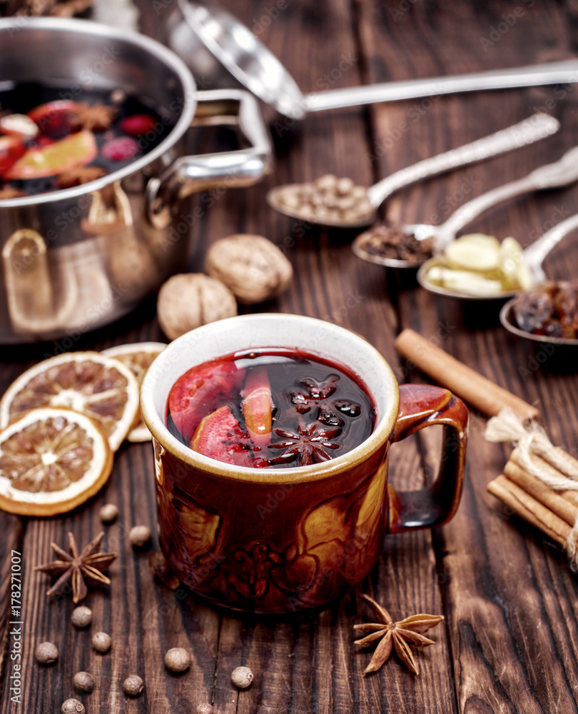 drink mulled wine in brown ceramic mug drink mulled wine in brown ceramic mug