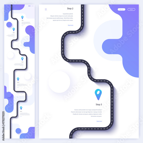 Road trip and journey route homepage concept. Minimal landing page template. Flat vector illustration. Eps 10