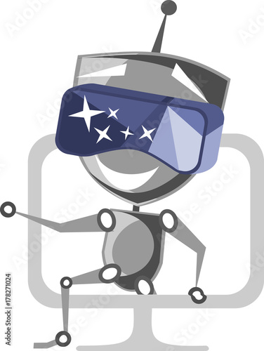 Casque ou lunettes de réalité virtuelle
Un robot avec un casque de réalité virtuelle est dans un autre univers 