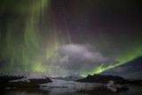 Northern lights (aurora borealis) of the magnitude 8 over the Fjallsarlon Glacier Lagoon (Iceland) in November