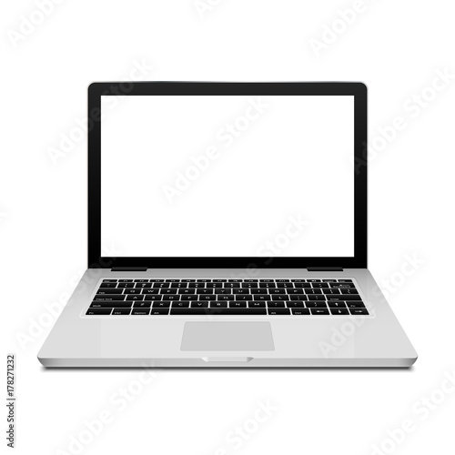 Laptop isolated notebook on white. Monitor screen and keyboard technology. Laptop modern computer design