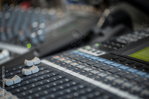 Analogic Sound Mixer. Professional audio mixing console radio and TV broadcasting