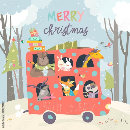 Cute animals traveling by bus