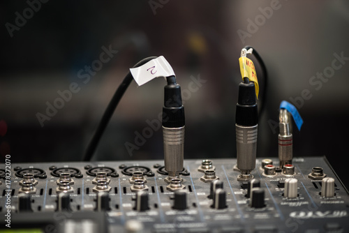 Analogic Sound Mixer. Professional audio mixing console radio and TV broadcasting