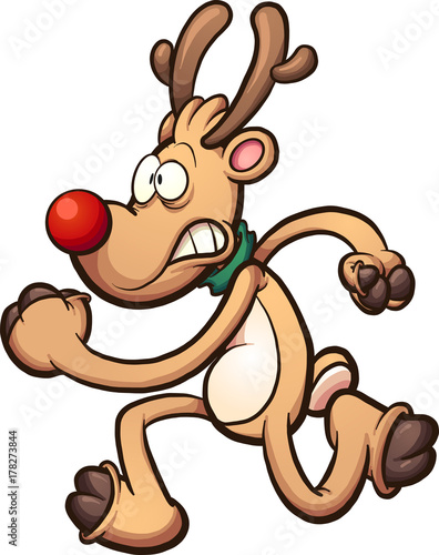 Christmas reindeer running scared. Vector clip art illustration with simple gradients. All in a single layer. 