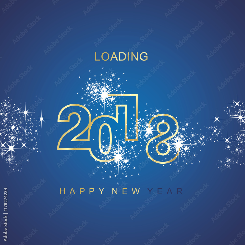 Happy New Year 2018 loading spark firework gold blue vector