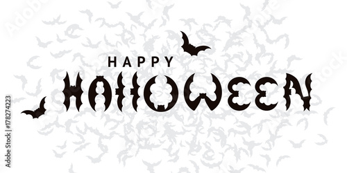 Happy Halloween design postcard with bats. Greeting card on white background