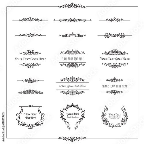 Decorative Divider & Frame Element Set. For any purpose of your designs such us certificate, invitation, print designs, web designs, etc.