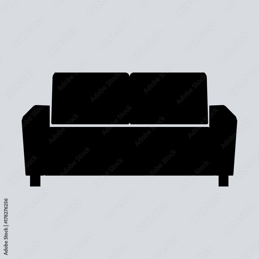 Sofa vector illustration isolated on gray background. Soft sofa icon. Old style sofa icon. Divan sofa vector icon. EPS