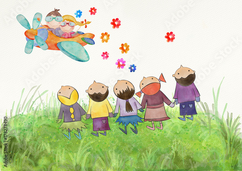 Spring children. Watercolor
