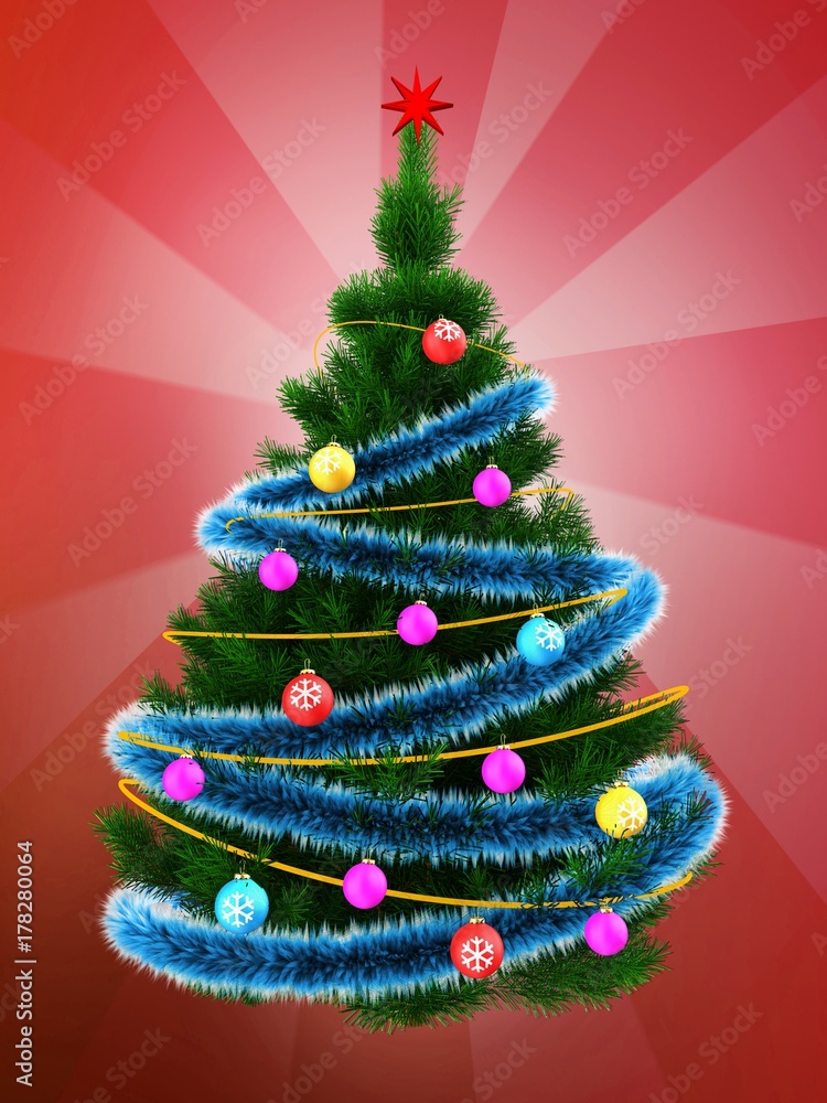 3d dark green Christmas tree over red 3d dark green Christmas tree over red