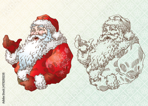 Santa Claus in engraving style and in colors