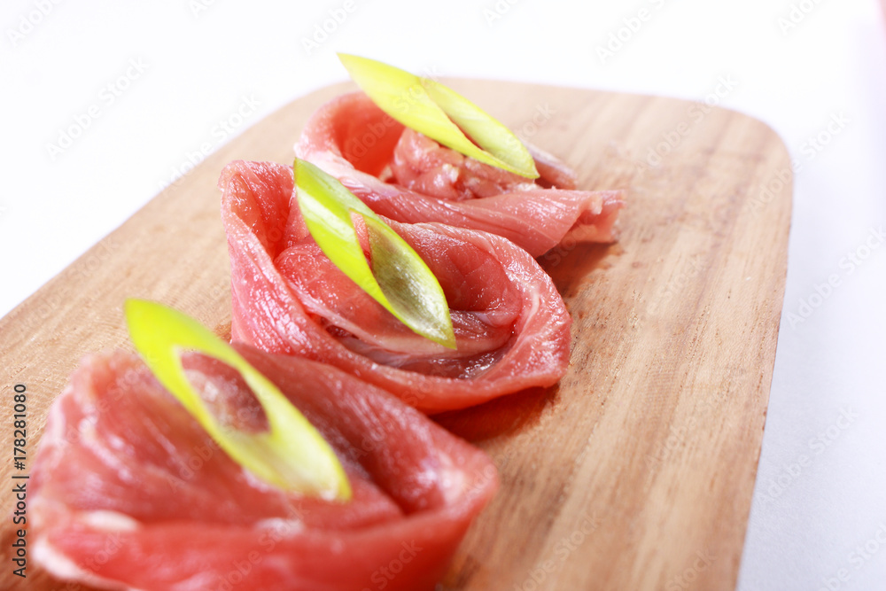 Food Photography. Raw Sukiyaki Meat