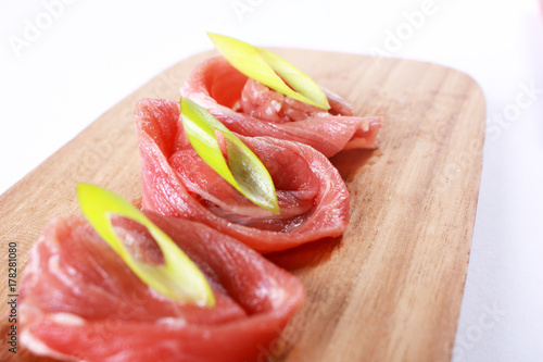 Food Photography. Raw Sukiyaki Meat