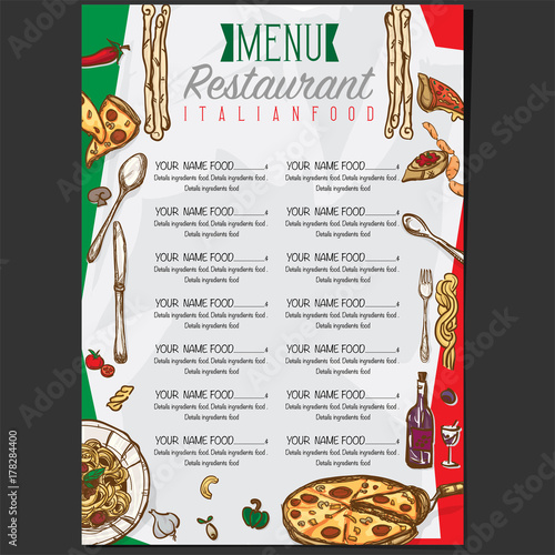 menu italian food template design hand drawing graphic