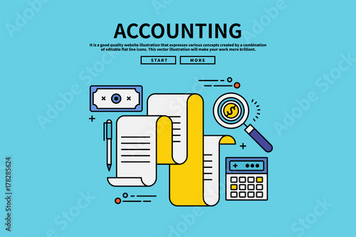 Flat line vector editable graphic illustration, business finance concept, accounting
